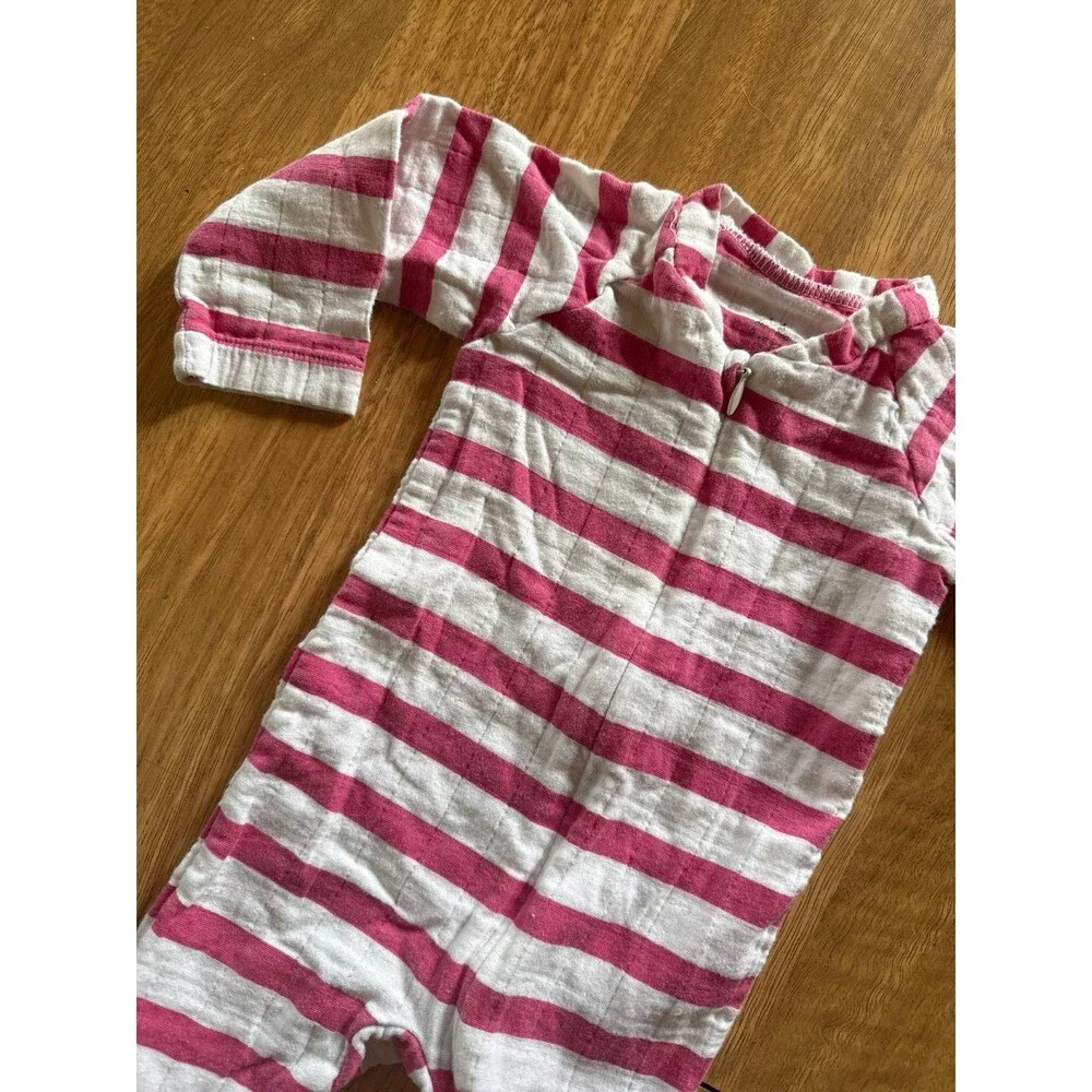 ADEN + ANAISE cotton Baby girl pink and white striped footie pajamas